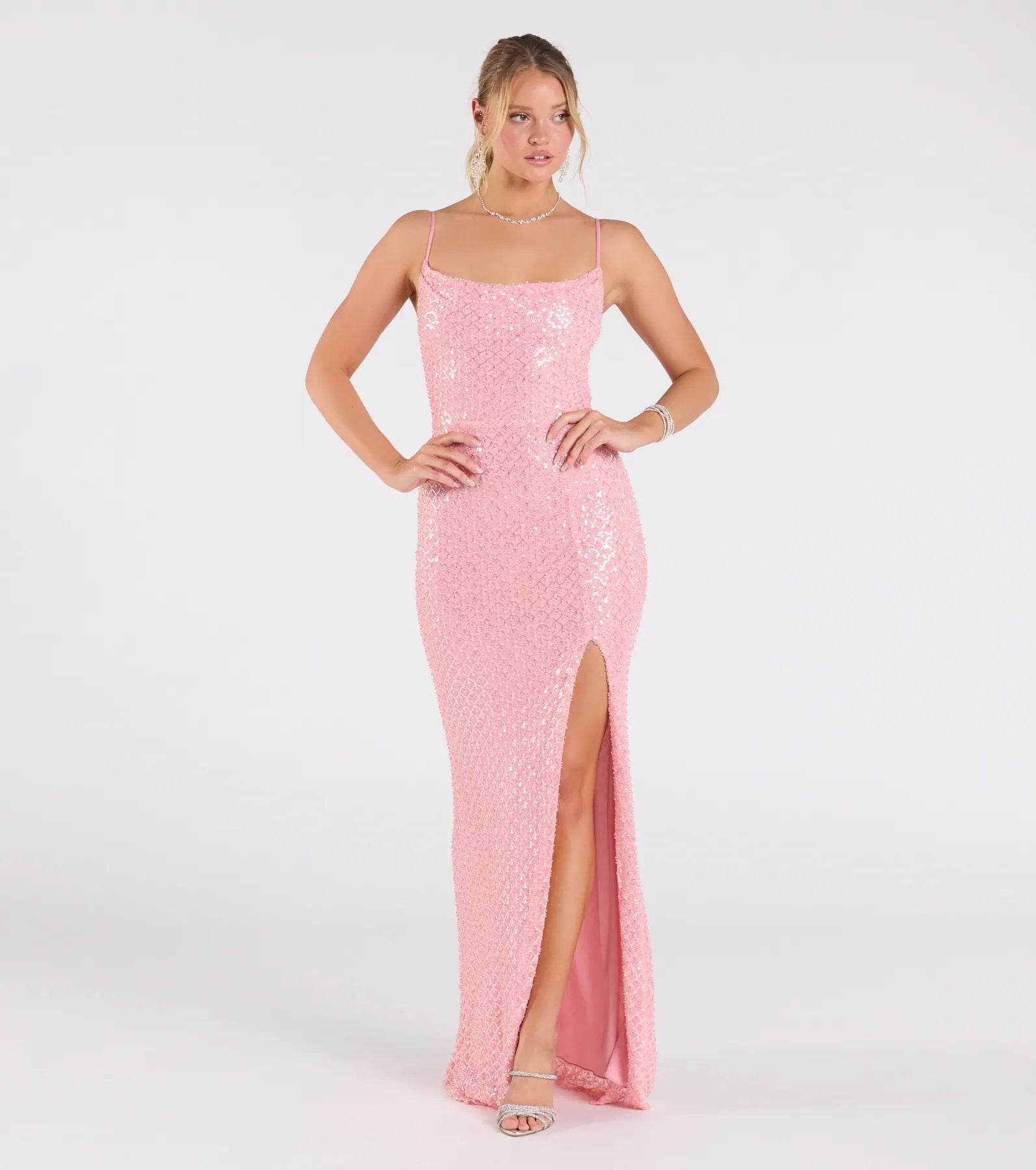 Hollie Lace-Up Mermaid Sequin Beaded Formal Dress