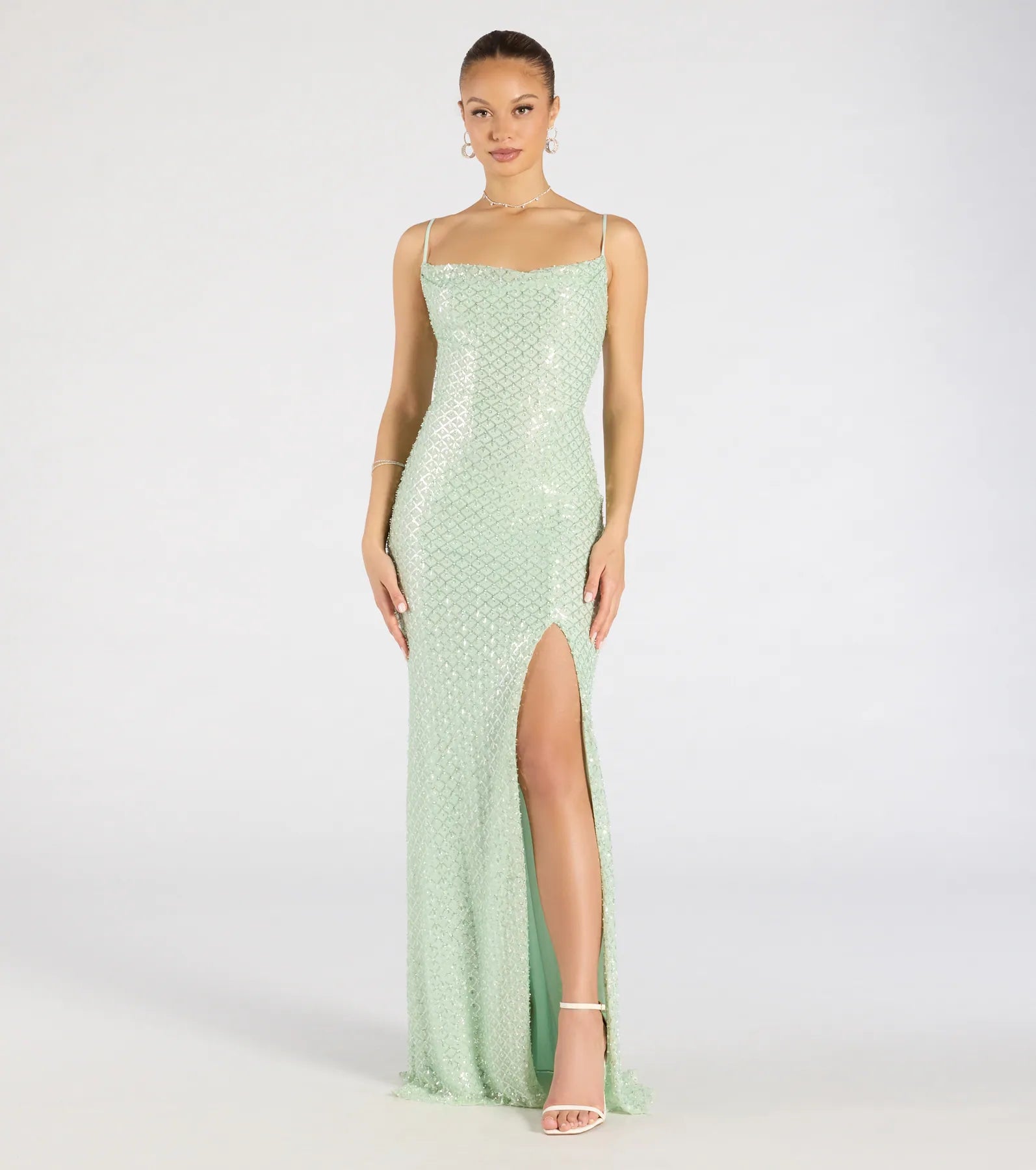 Hollie Lace-Up Mermaid Sequin Beaded Formal Dress