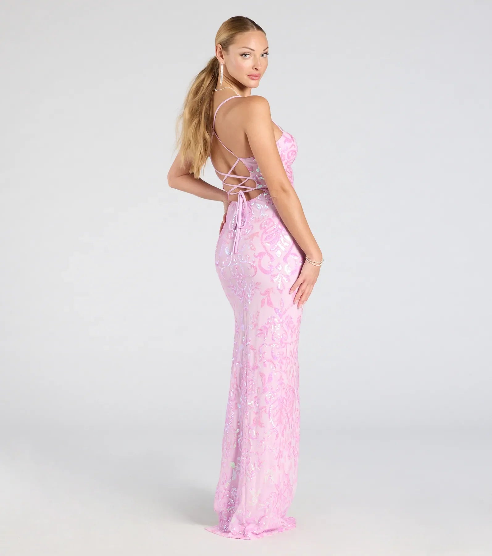 Zadie Lace-Up High Slit Sequin Formal Dress