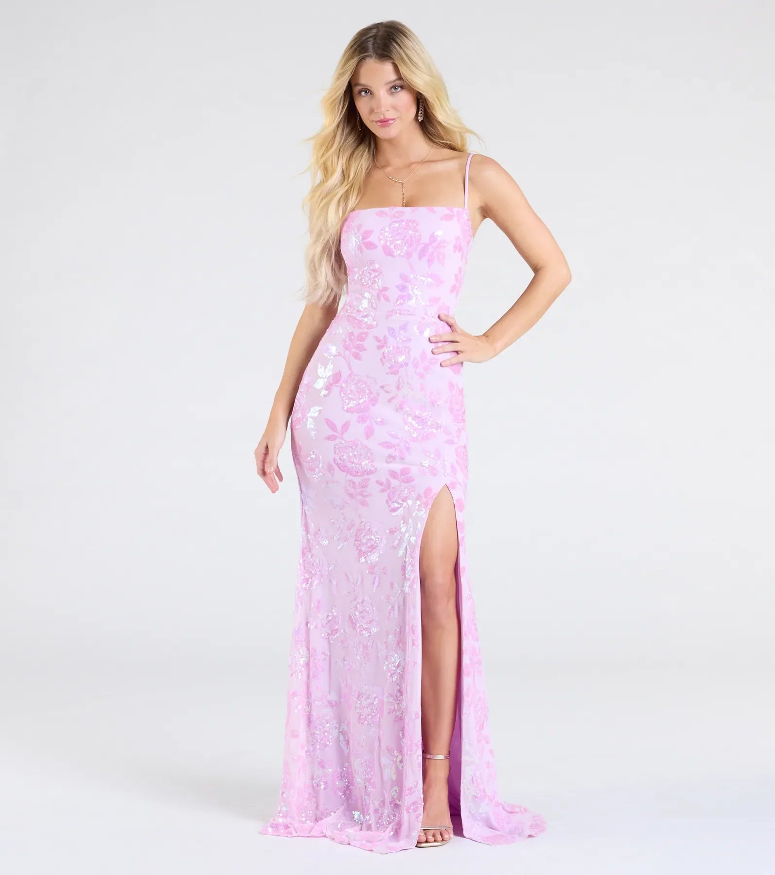Kimber High Slit Floral Sequin Mermaid Dress