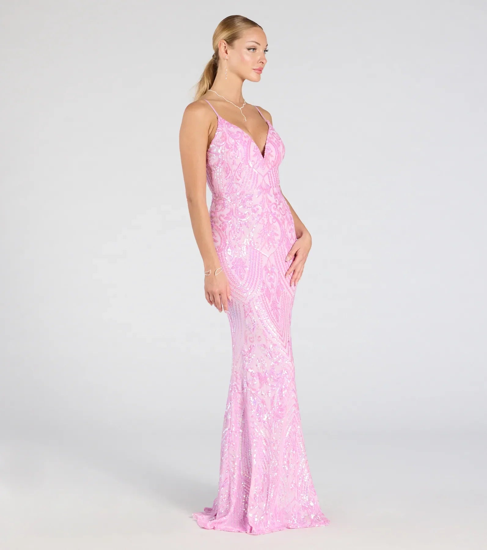 Kensie V-Neck Mermaid Sequin Formal Dress