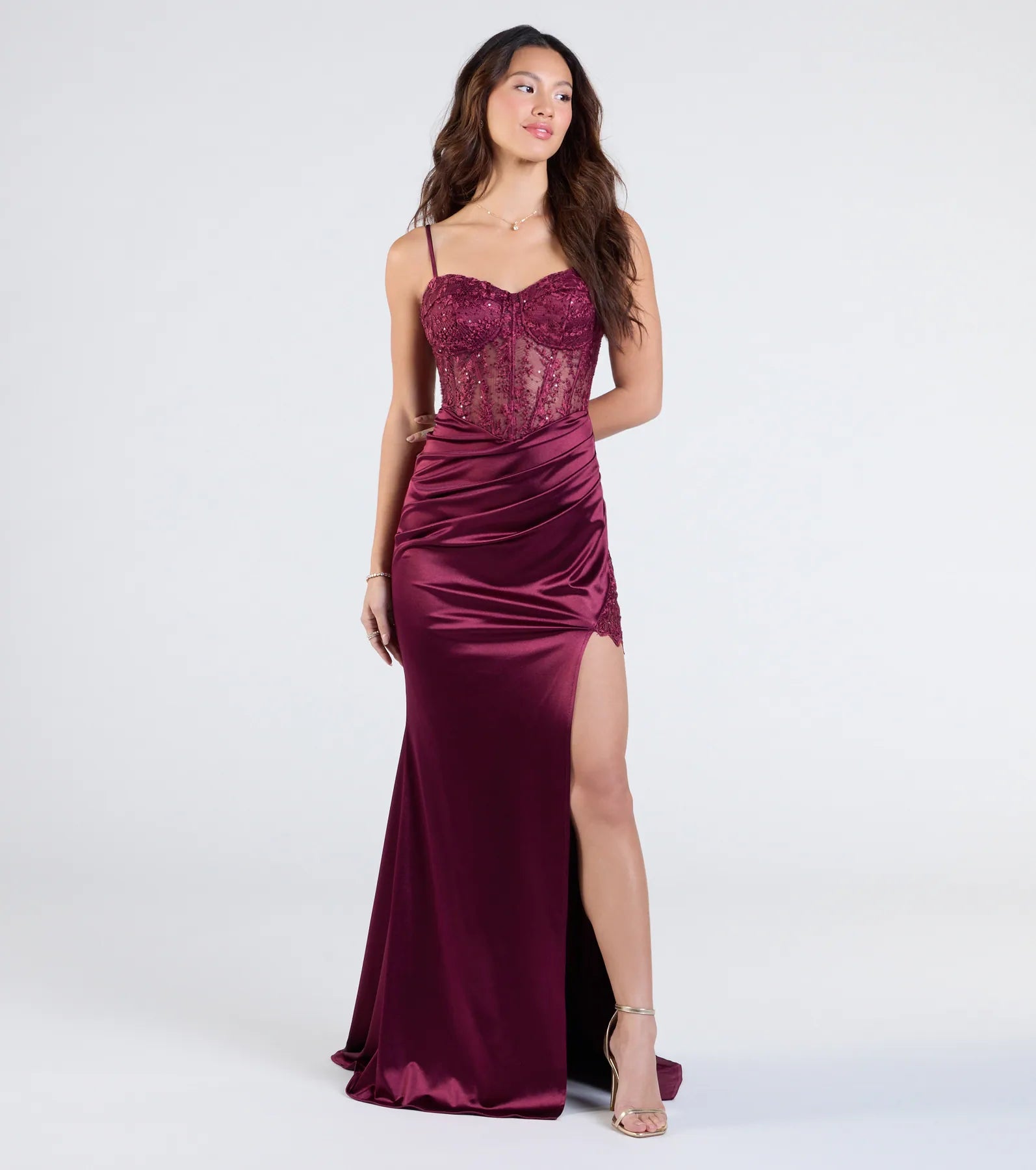 Olga Corset Lace Satin Wrap Mermaid Formal Dress