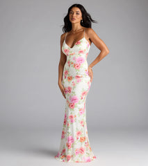 Emely Lace-Up Mermaid Floral Satin Formal Dress