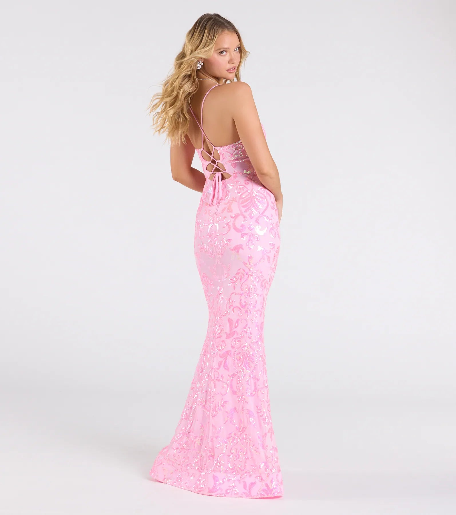 Jessica Lace-Up Mermaid Sequin Formal Dress