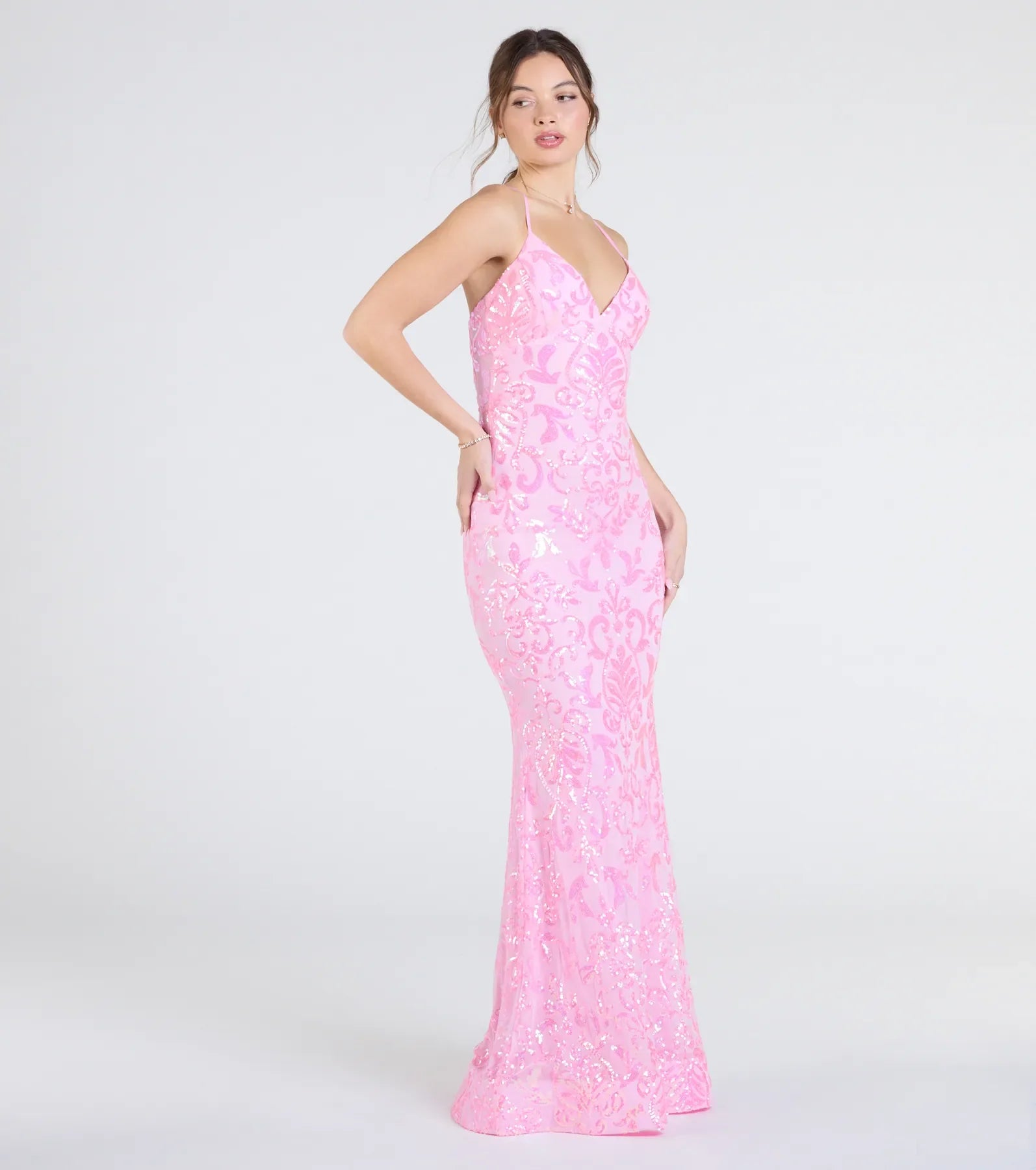 Jessica Lace-Up Mermaid Sequin Formal Dress