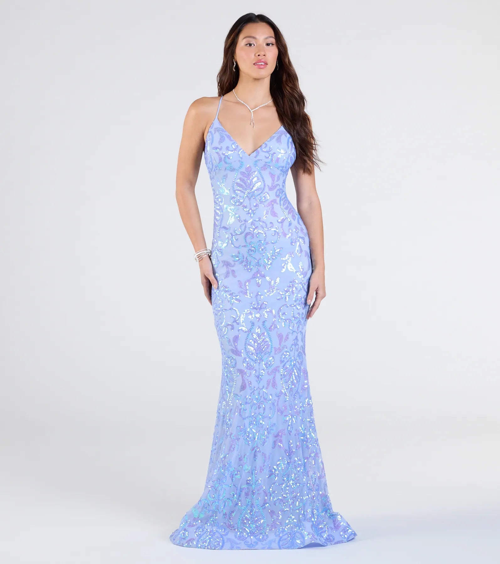 Jessica Lace-Up Mermaid Sequin Formal Dress