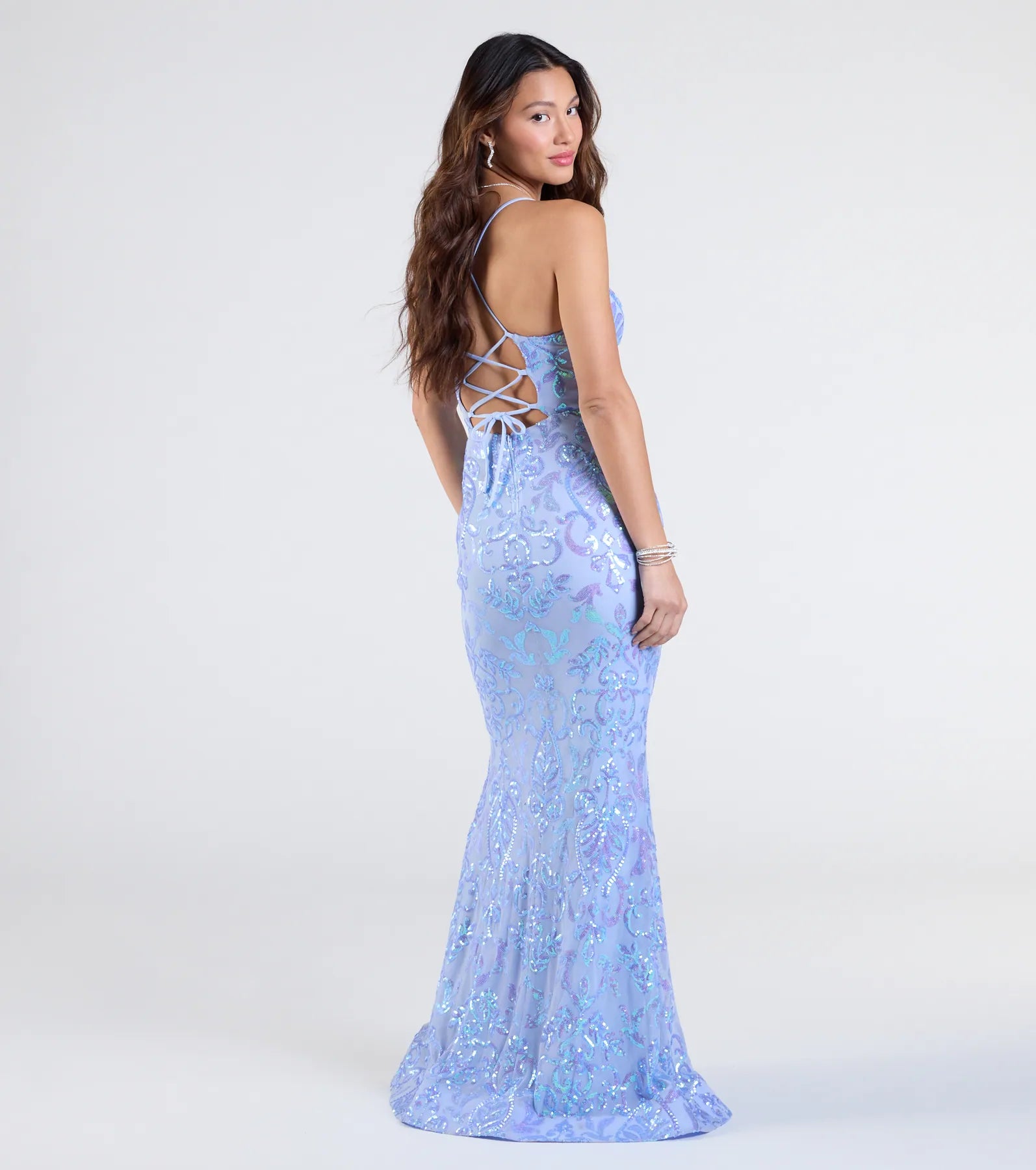 Jessica Lace-Up Mermaid Sequin Formal Dress