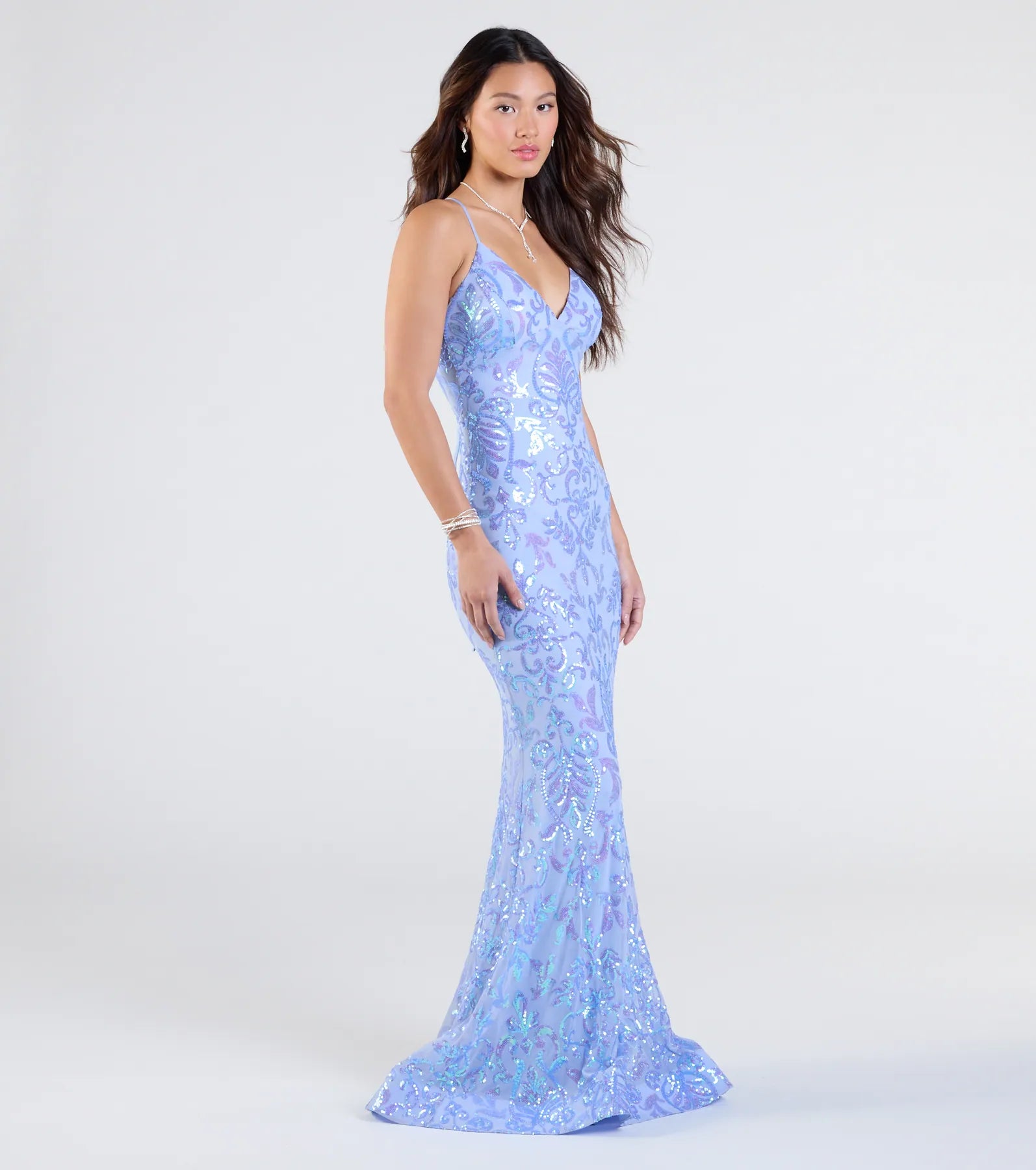 Jessica Lace-Up Mermaid Sequin Formal Dress