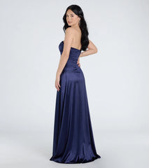 Alison Strapless Slit A-Line Satin Formal Dress
