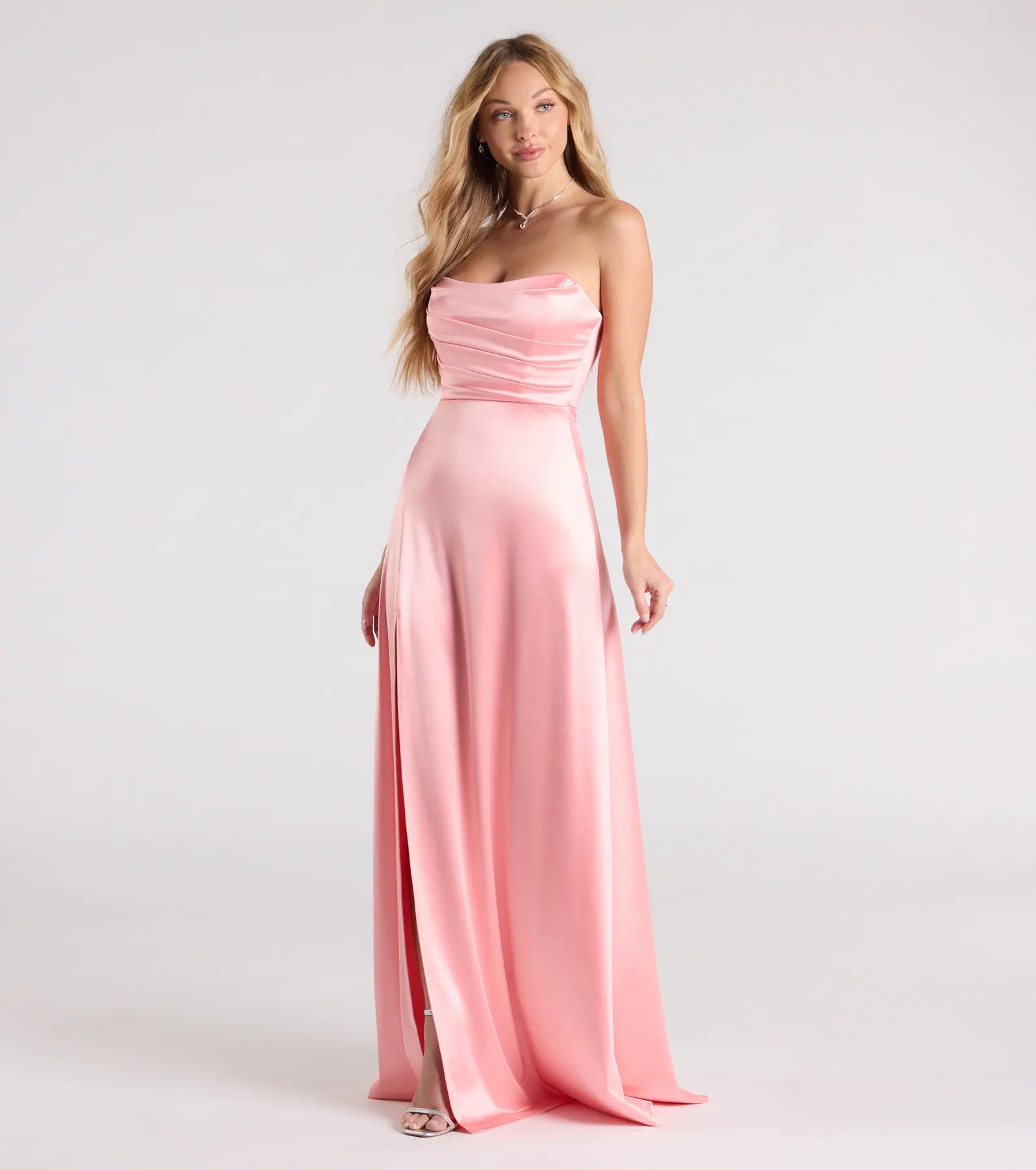 Alison Strapless Slit A-Line Satin Formal Dress