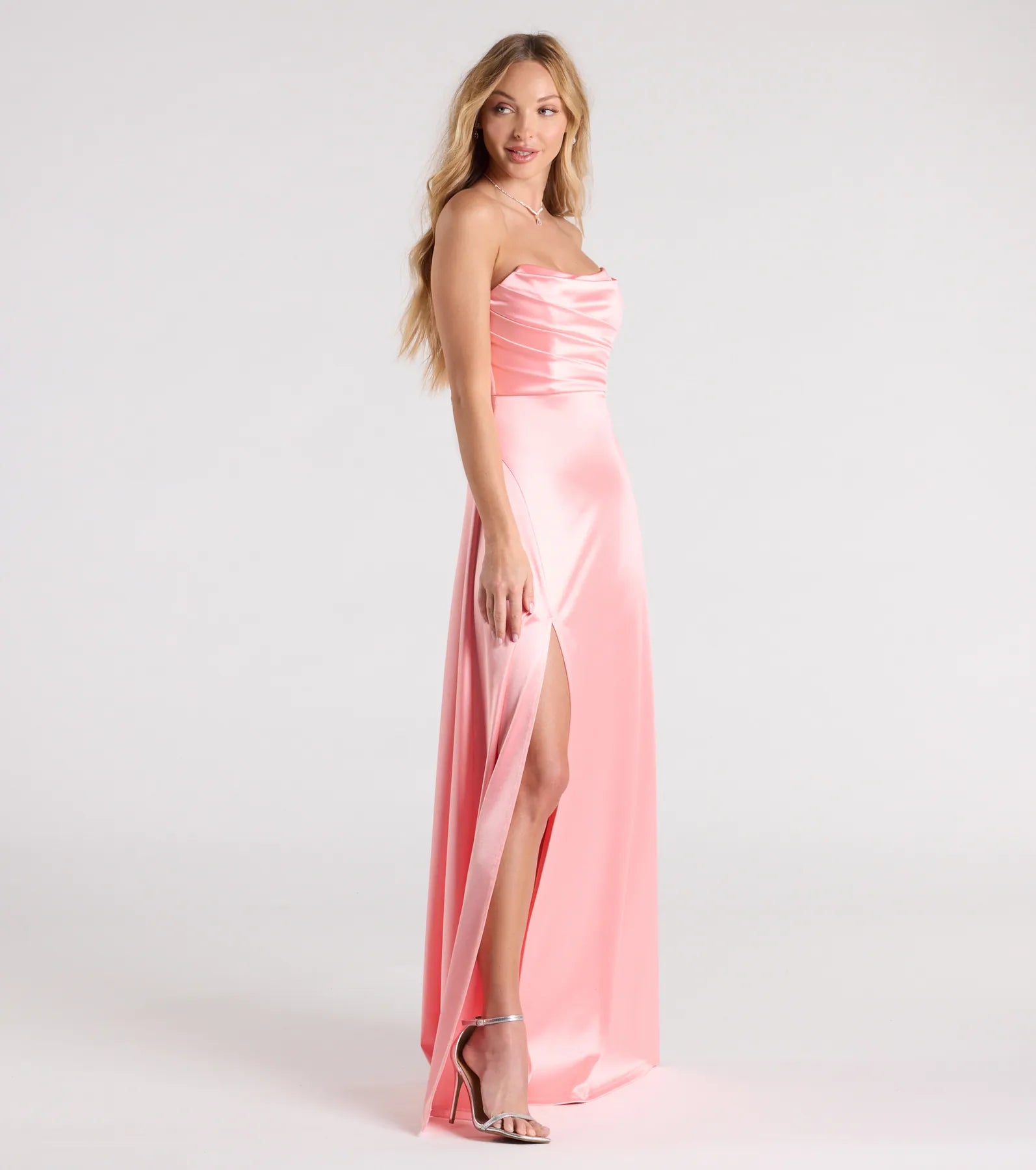 Alison Strapless Slit A-Line Satin Formal Dress