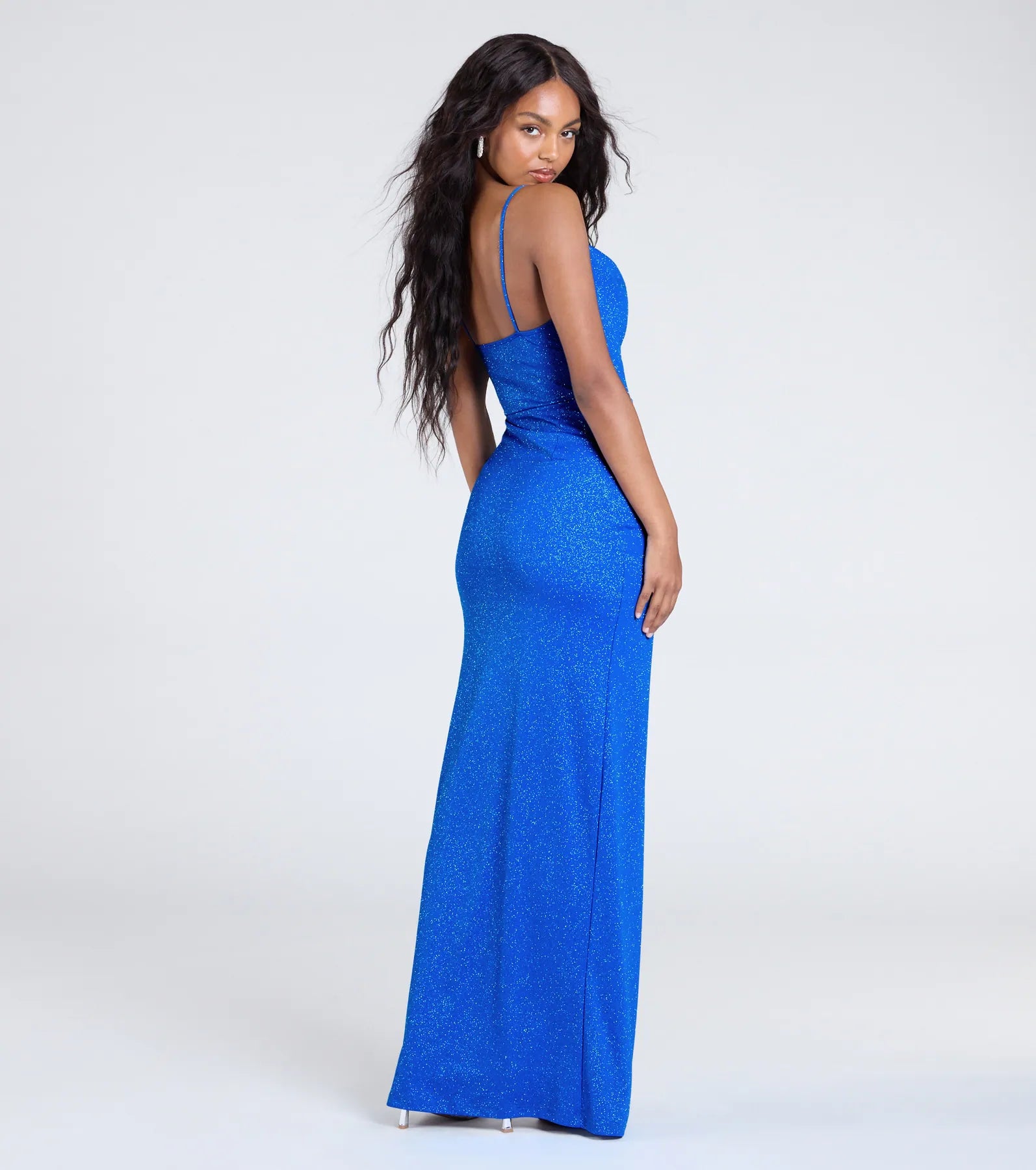 Shelly High Slit Glitter Knit Formal Dress