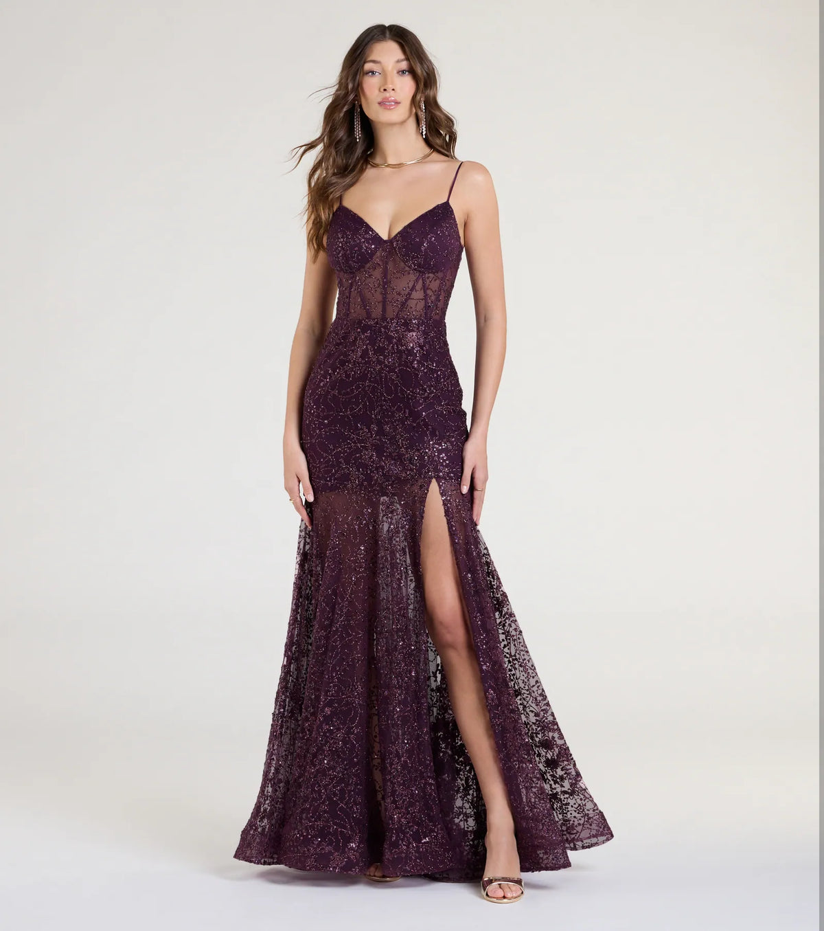 Amanza Corset Slit Mermaid Tulle Formal Dress