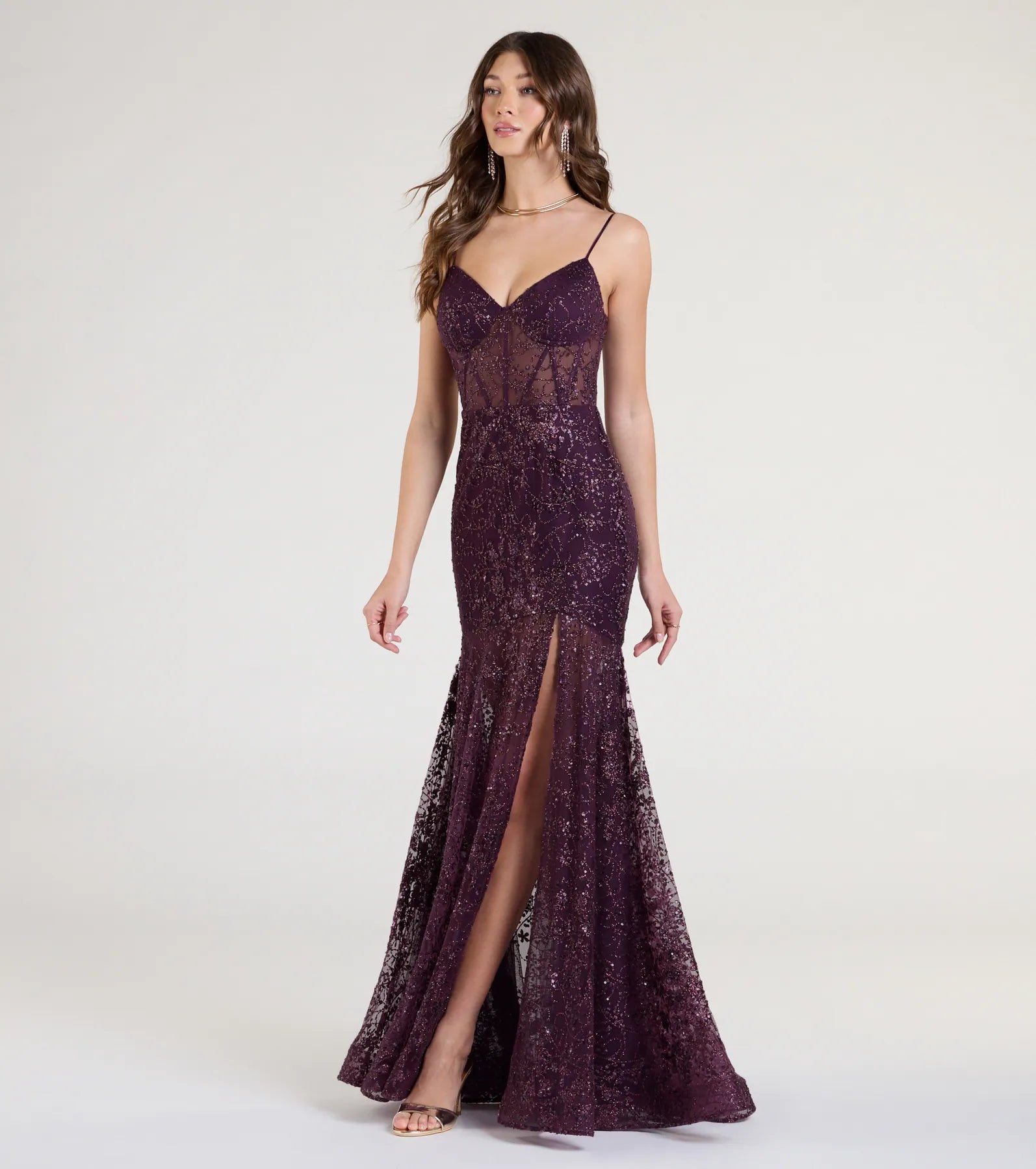 Amanza Corset Slit Mermaid Tulle Formal Dress