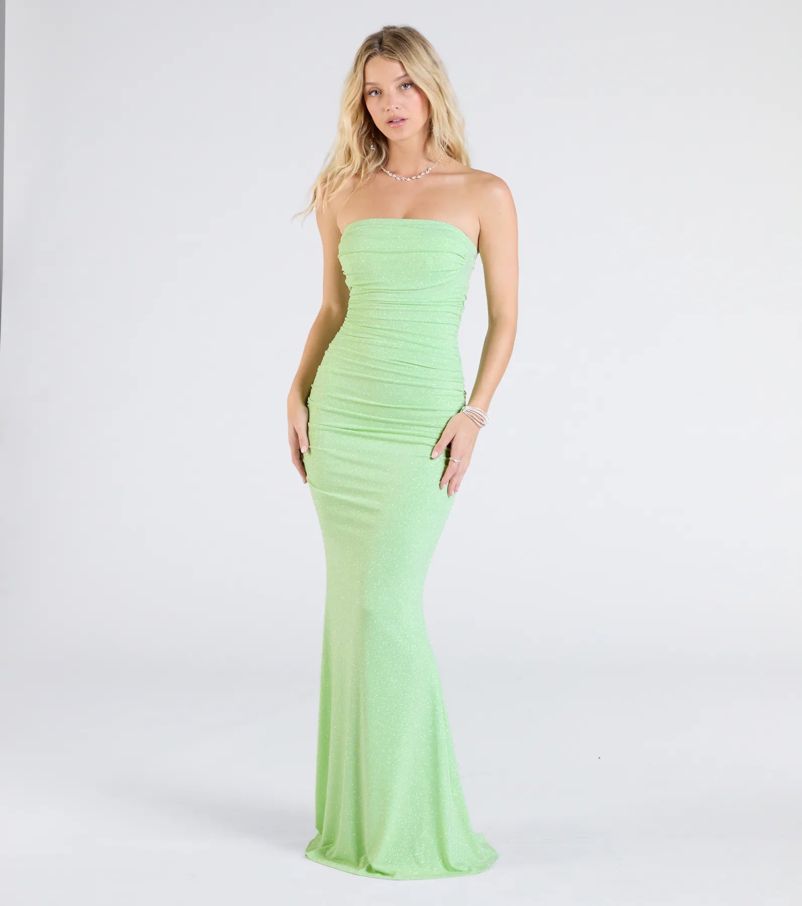 Mischka Strapless Mermaid Glitter Formal Dress