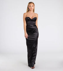 Noel Strapless Sweetheart Slit Satin Formal Dress
