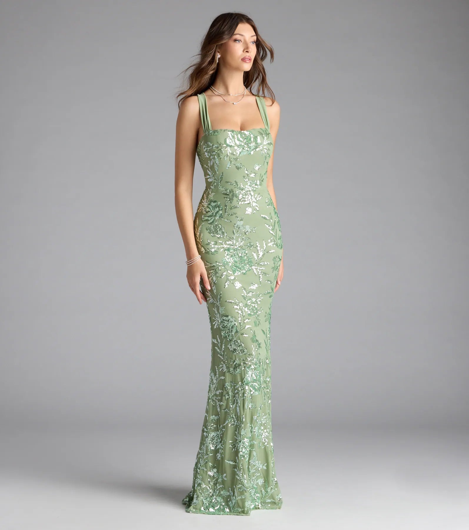 Lexie Floral Sequin Lace-Up Mermaid Dress