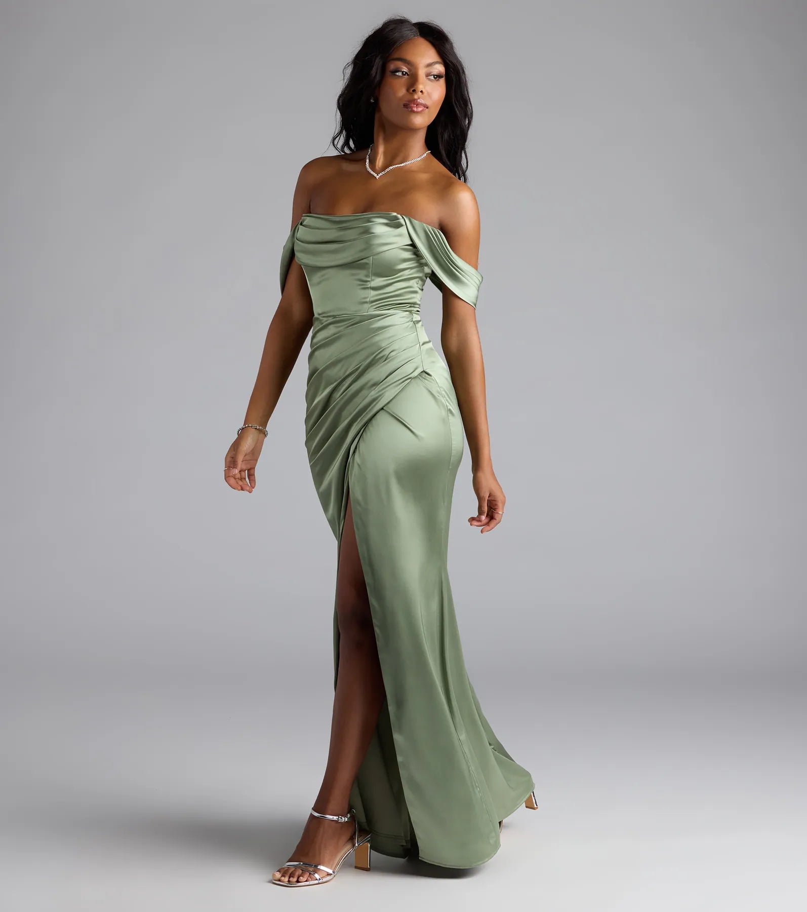 Lova Off-The-Shoulder Corset Satin Formal Dress