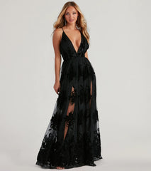 Morgan Flocked Velvet A-Line Formal Dress