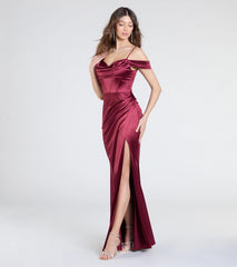 Trista Cold Shoulder Slit Satin Formal Dress