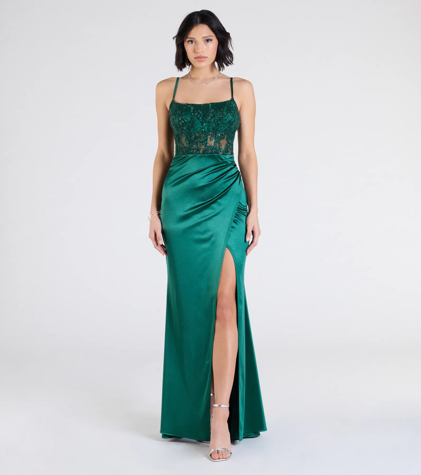 Lucia Lace Corset Slit Satin Formal Dress