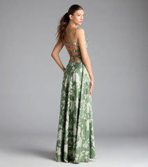 Robina Lace-Up A-Line Floral Satin Formal Dress