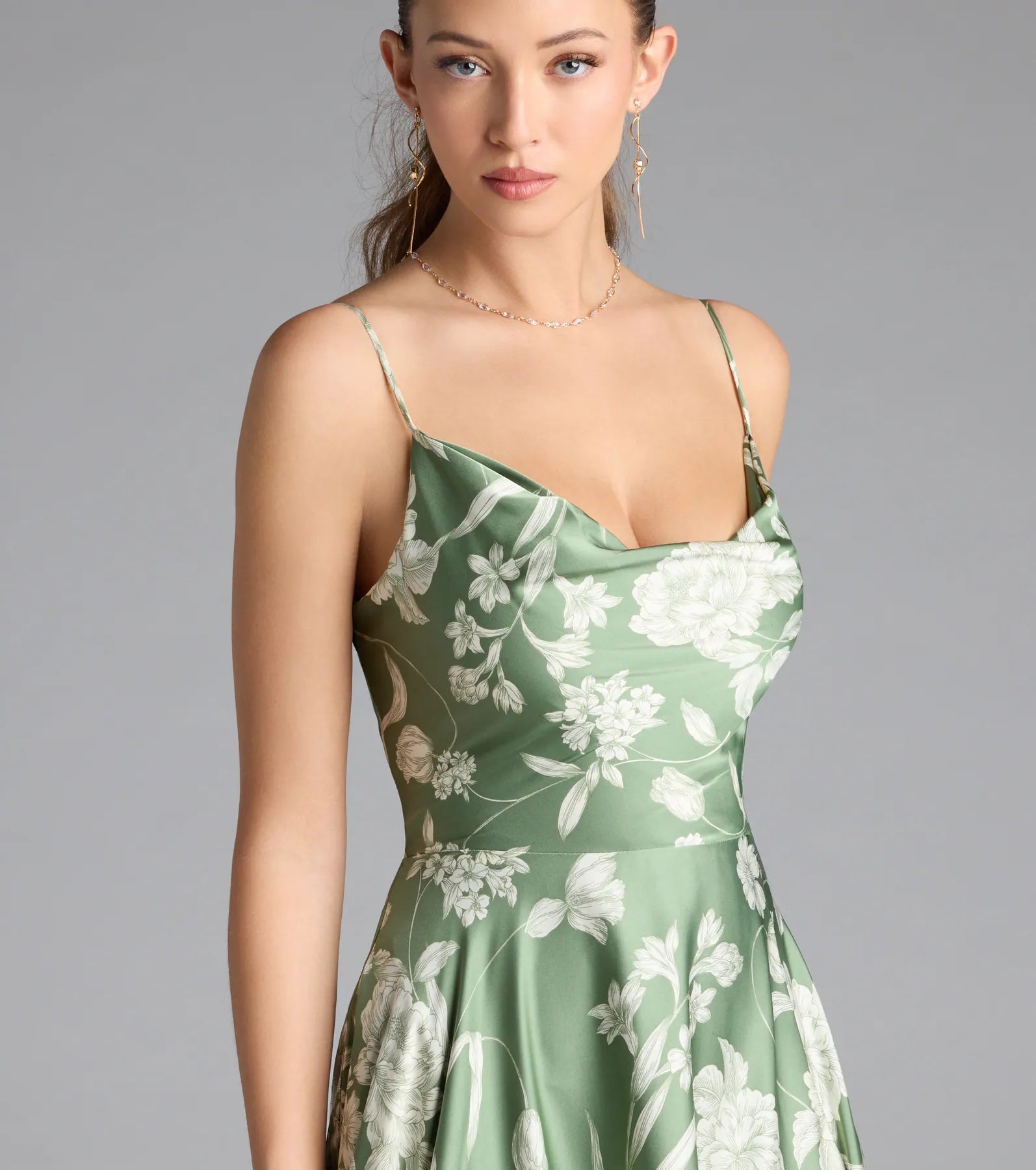Robina Lace-Up A-Line Floral Satin Formal Dress