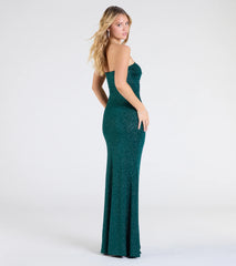 Kaye Strapless Mermaid Slit Glitter Formal Dress