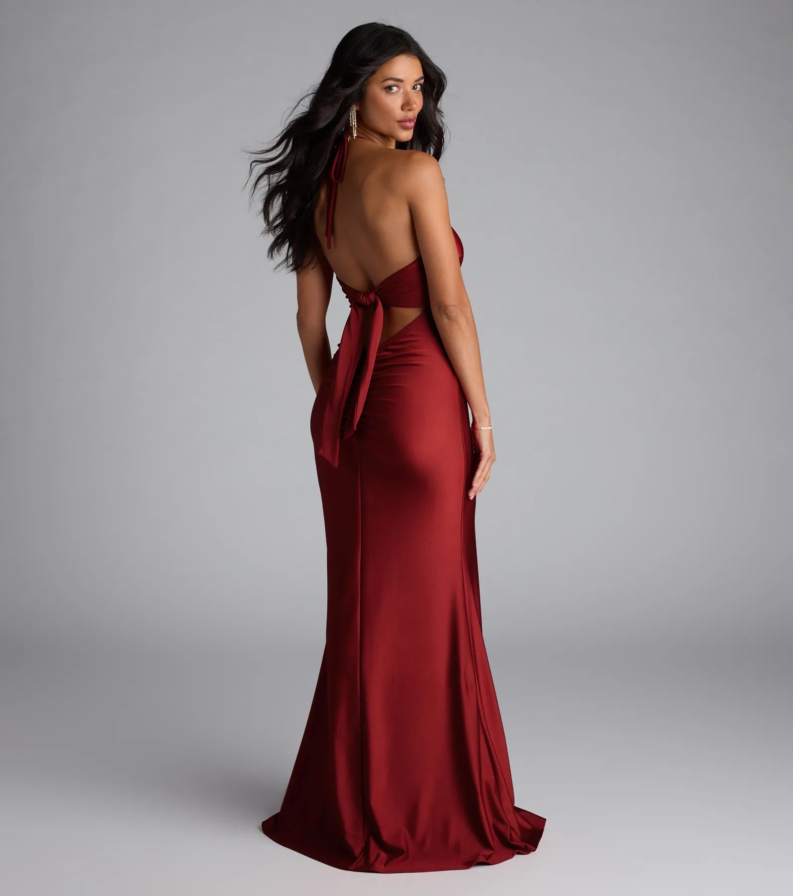 Becky V-Neck Tie-Back Slit Mermaid Dress