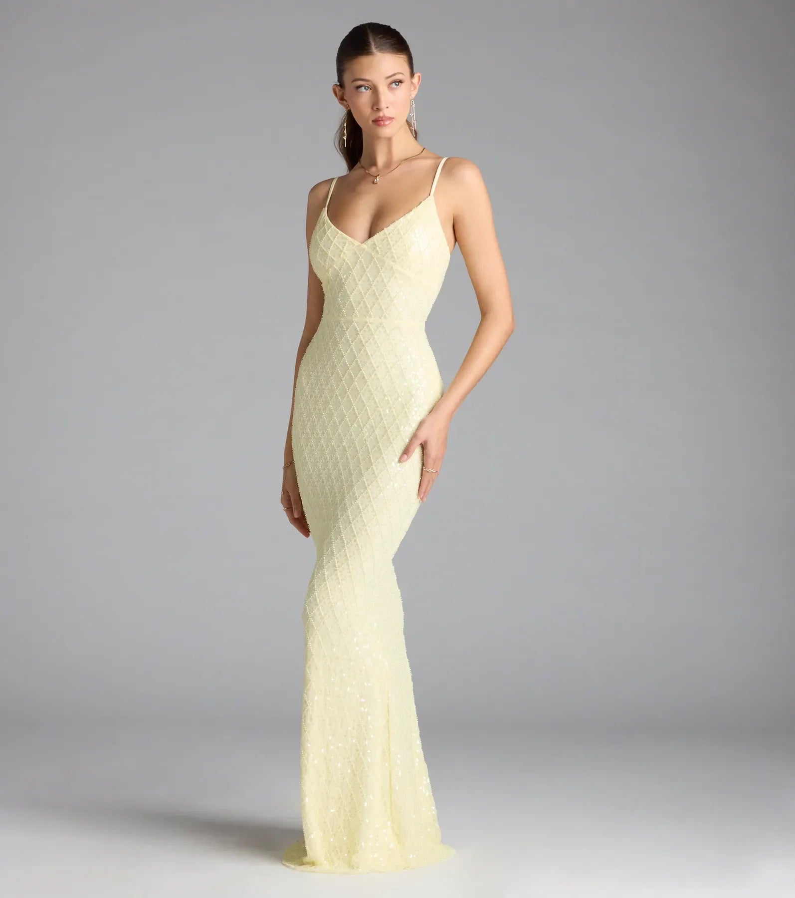 Kaylie V-Neck Bodycon Sequin Bead Formal Dress