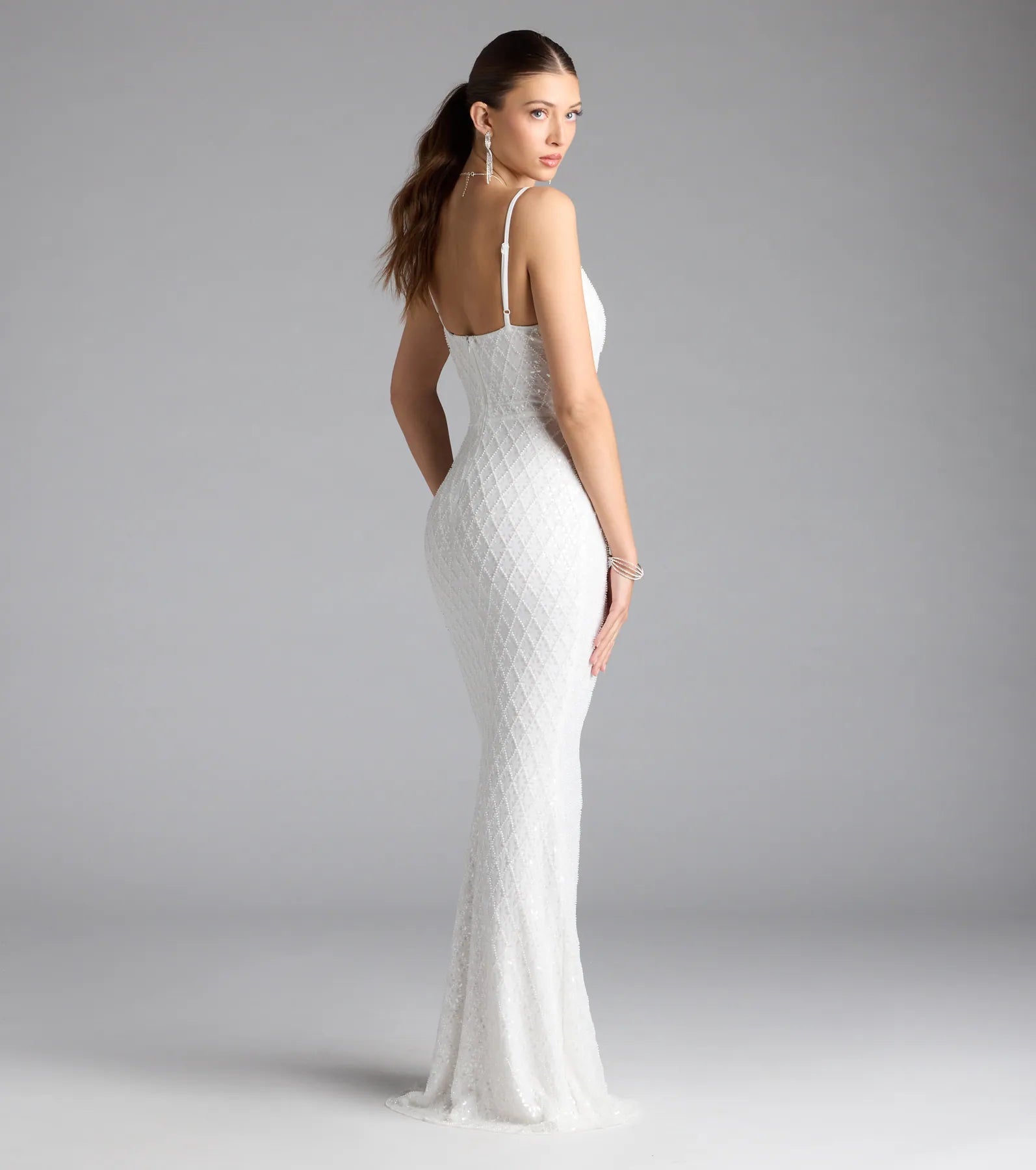 Kaylie V-Neck Bodycon Sequin Bead Formal Dress