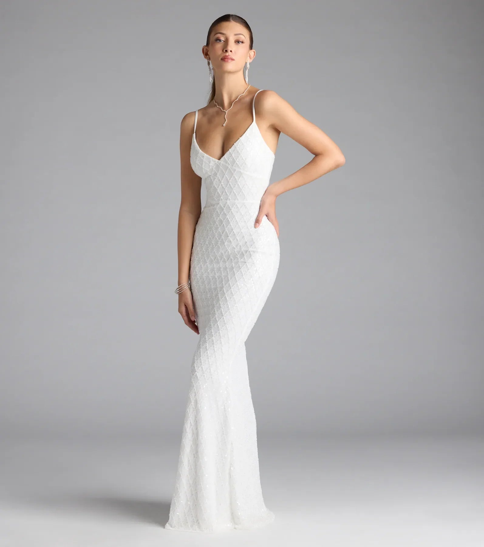 Kaylie V-Neck Bodycon Sequin Bead Formal Dress