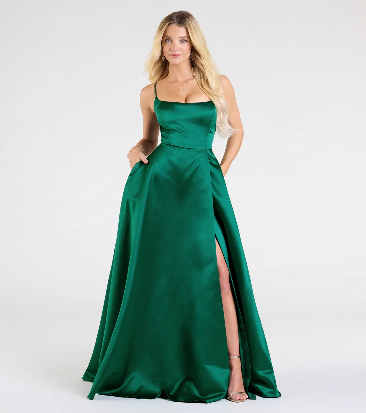 Brittany Lace-Up Slit A-Line Satin Formal Dress