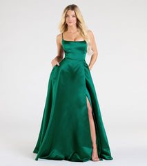 Brittany Lace-Up Slit A-Line Satin Formal Dress