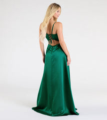 Brittany Lace-Up Slit A-Line Satin Formal Dress