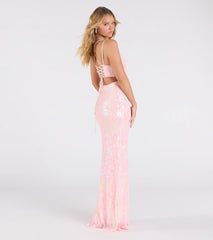 Rosie Lace-Up Slit Mermaid Sequin Formal Dress