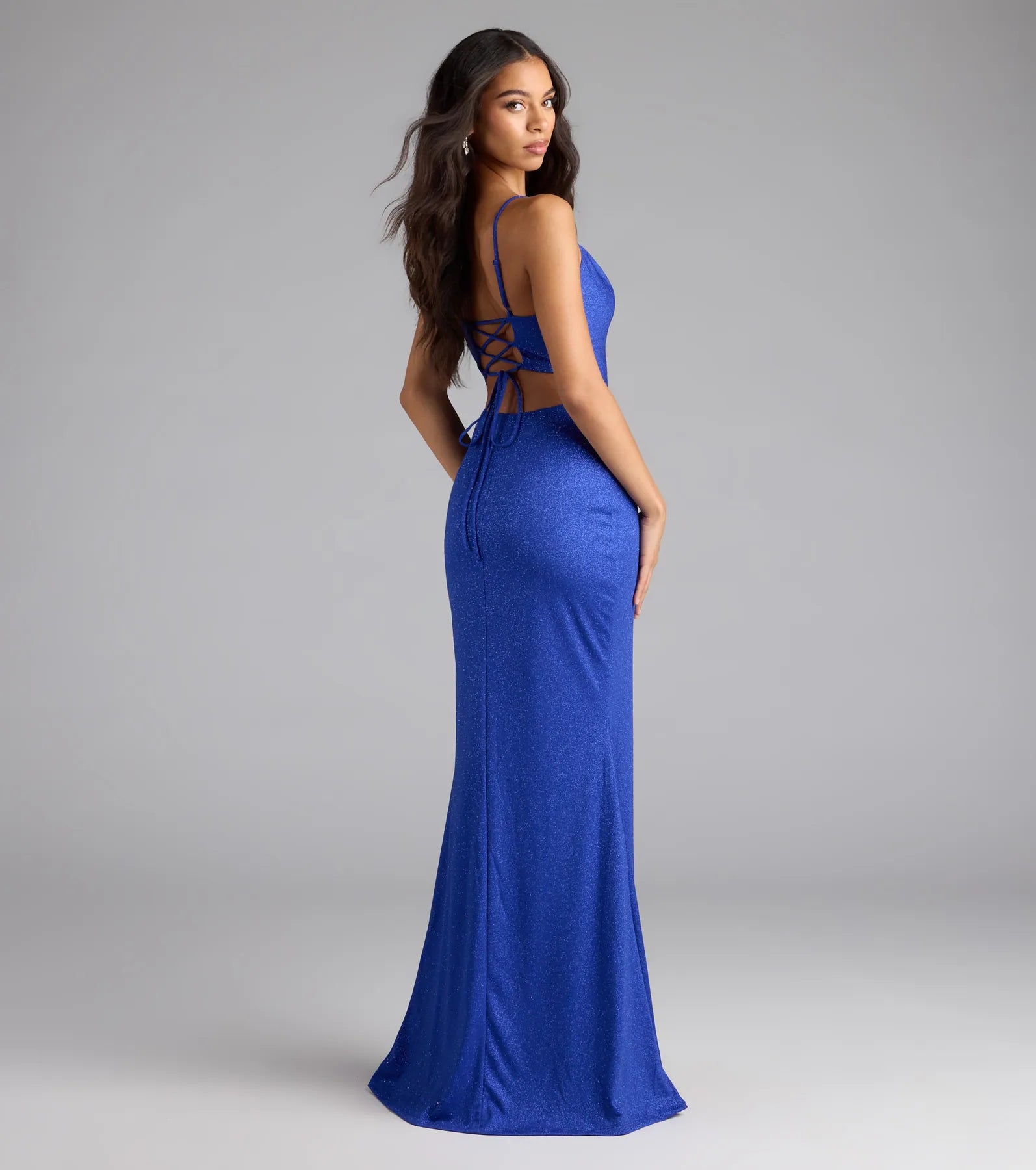 Mariam Lace-Up Slit Mermaid Glitter Formal Dress