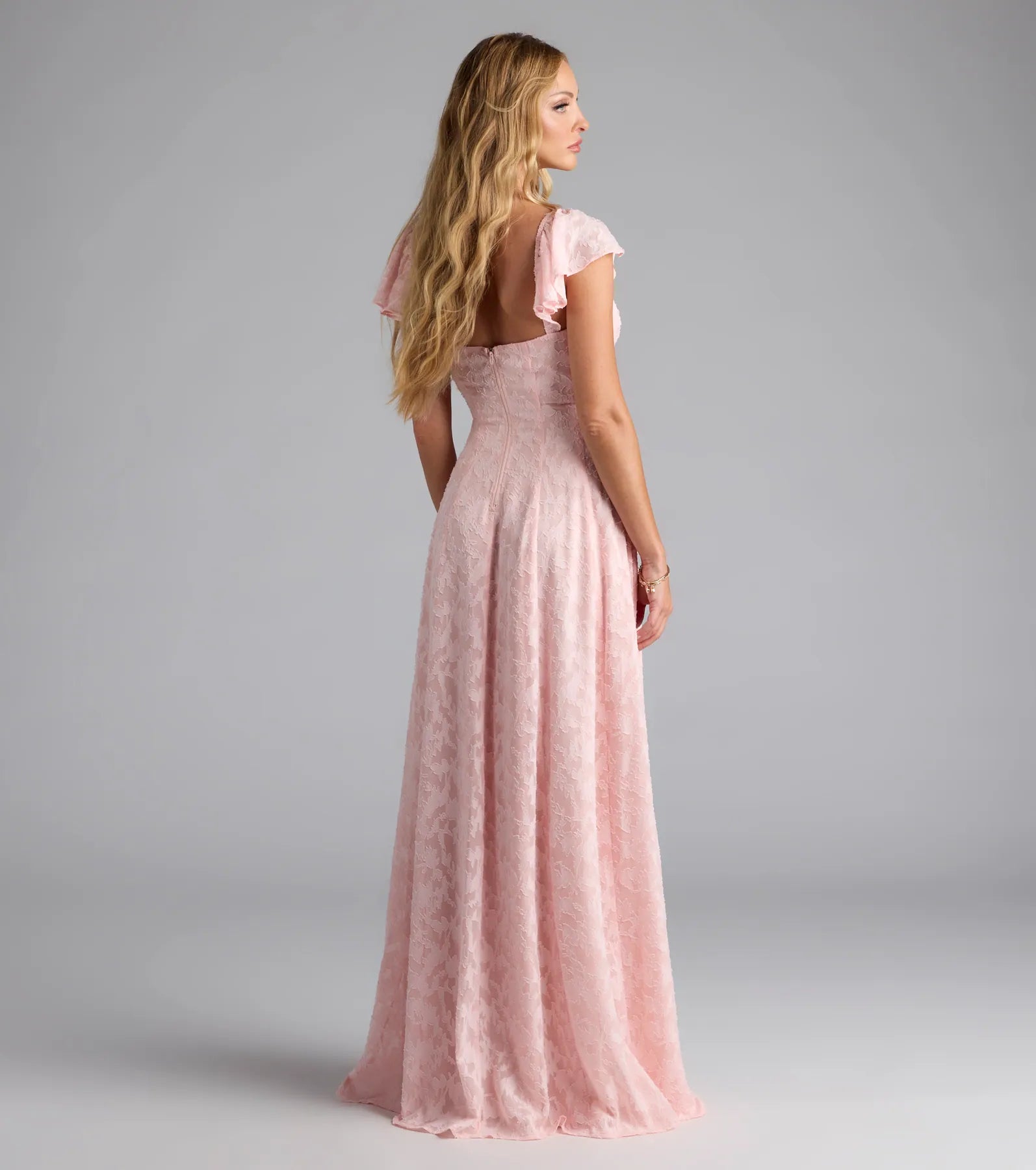 Vittoria Flutter Sleeve A-Line Chiffon Formal Dress