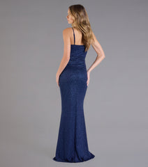 Johanna Cowl Neck Slit Glitter Formal Dress