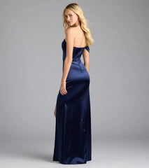 Jocelyn Cold Shoulder Slit Mermaid Satin Formal Dress