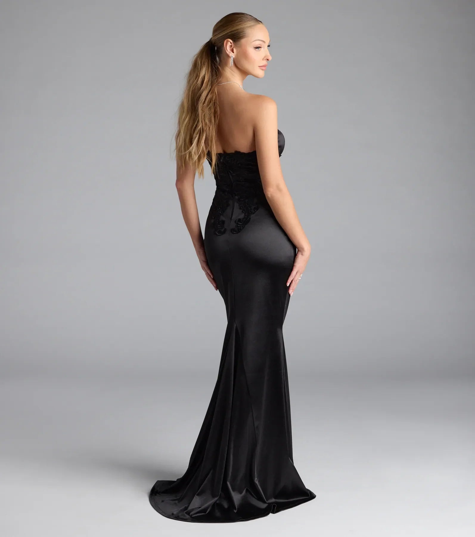 Amari Strapless Applique Mermaid Satin Formal Dress