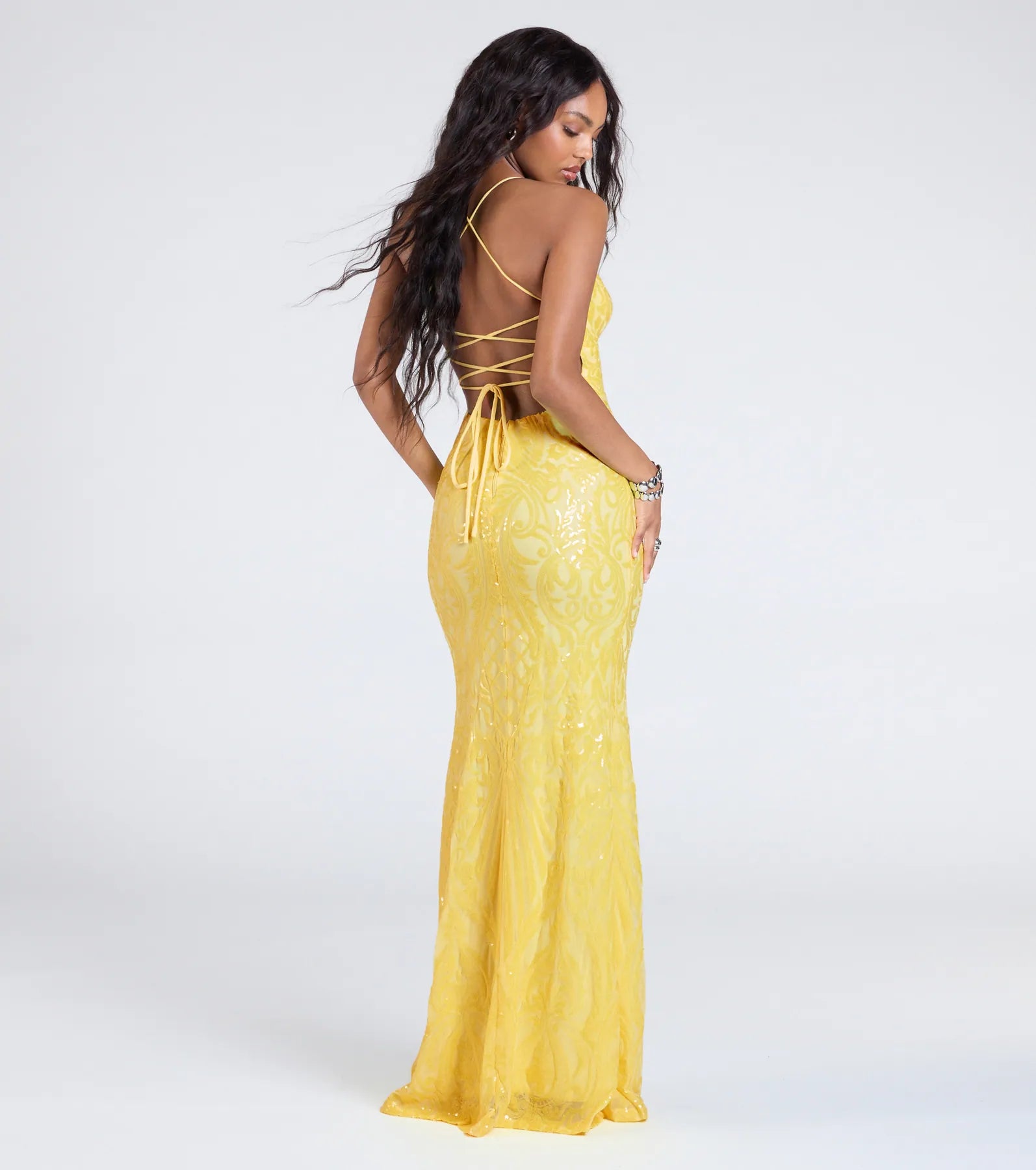 Saige Formal Sequin Lace-Up Mermaid Dress