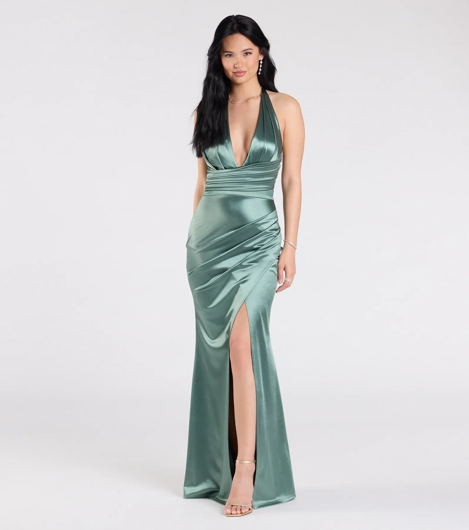 Joanne Halter Slit Mermaid Satin Formal Dress