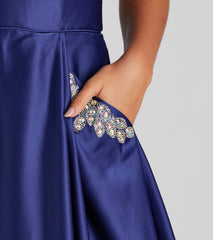 Rita Woven Satin Embellished Ball Gown