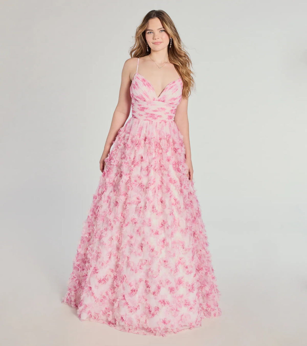 Caitlyn Lace-Up Rose Floral A-Line Formal Dress