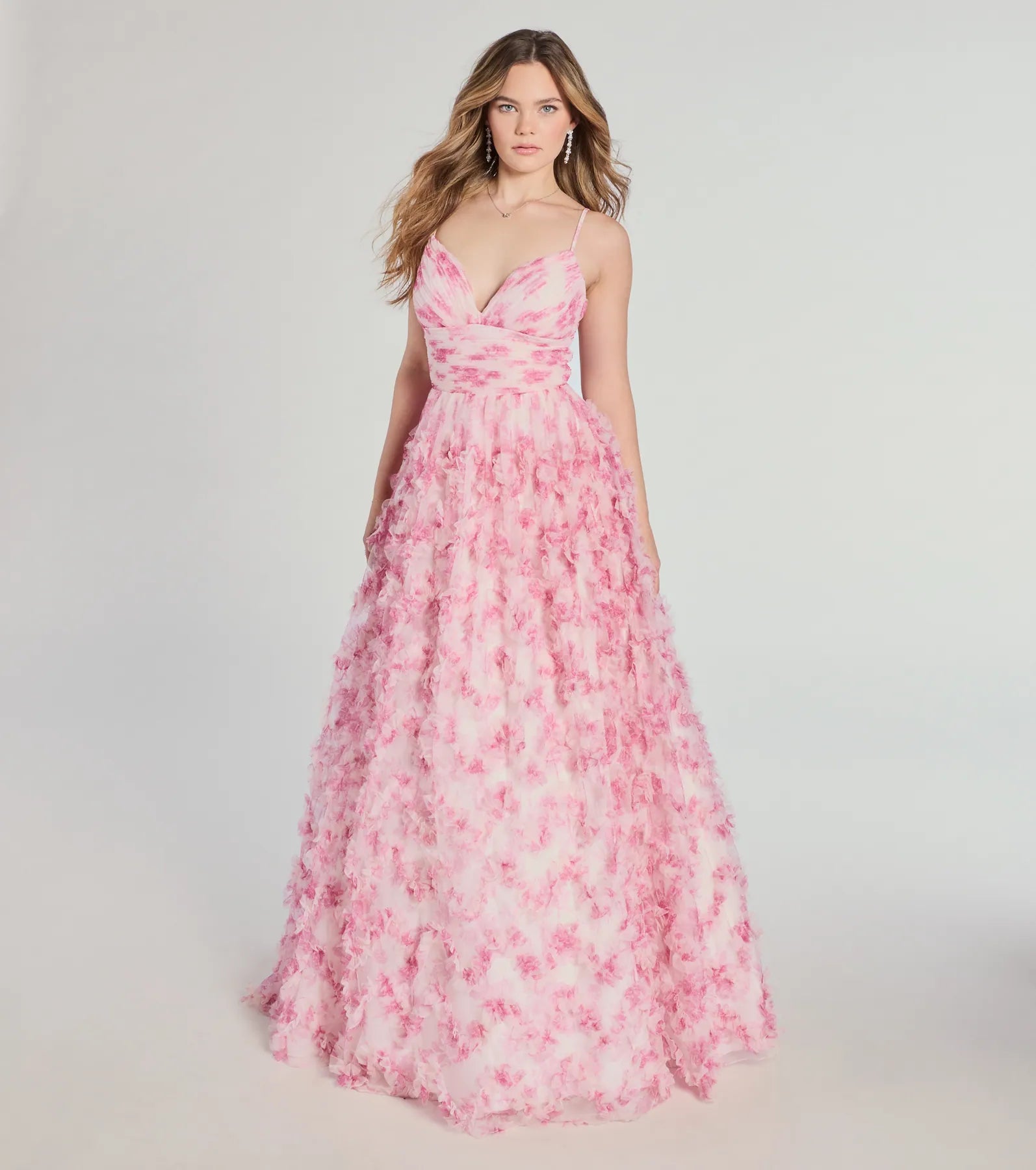 Caitlyn Lace-Up Rose Floral A-Line Formal Dress
