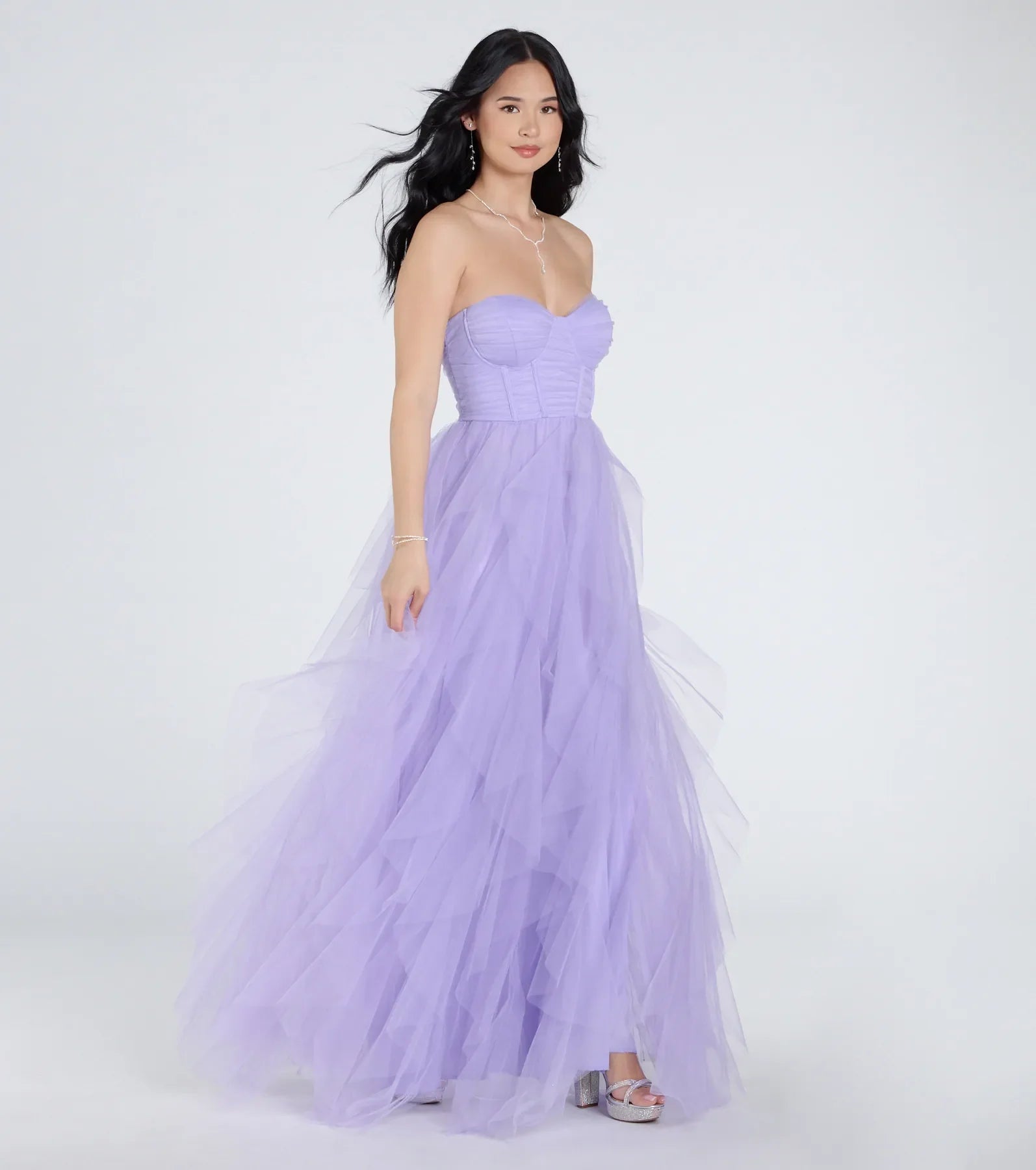 Lindsey Bustier A-Line Ruffle Tulle Ball Gown