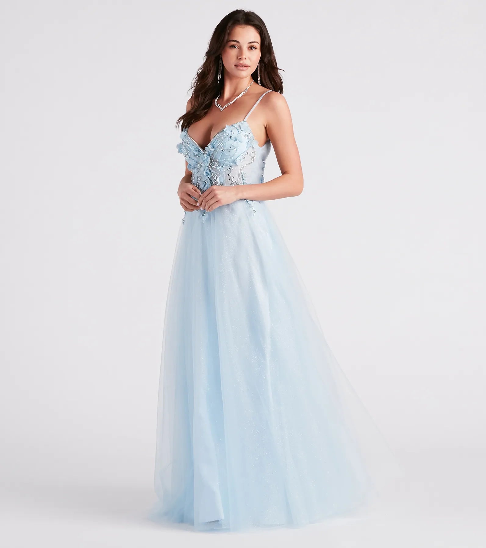 Mischka Beaded Floral A-Line Ball Gown