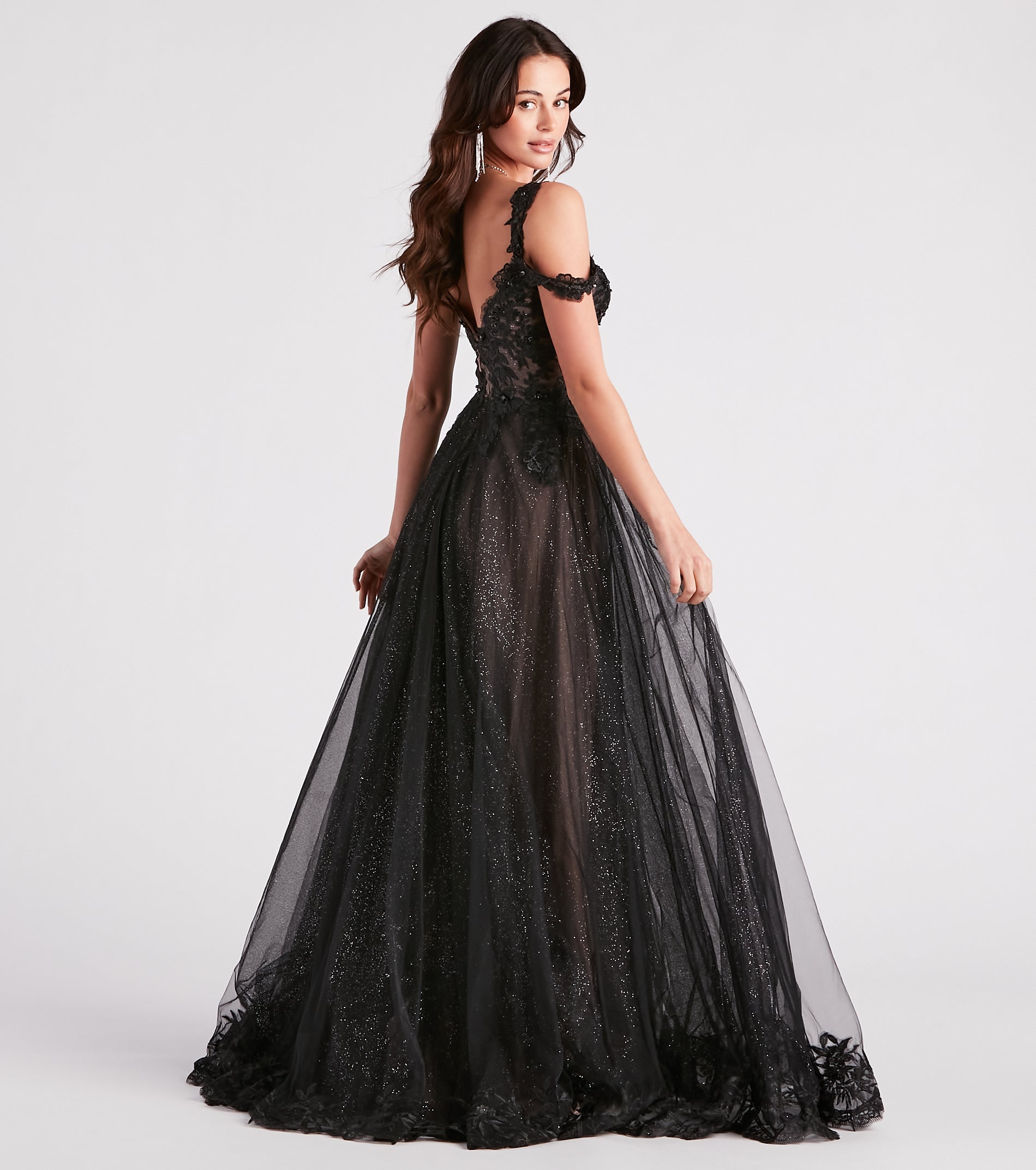 Adele Lace Glitter Cold Shoulder Ball Gown