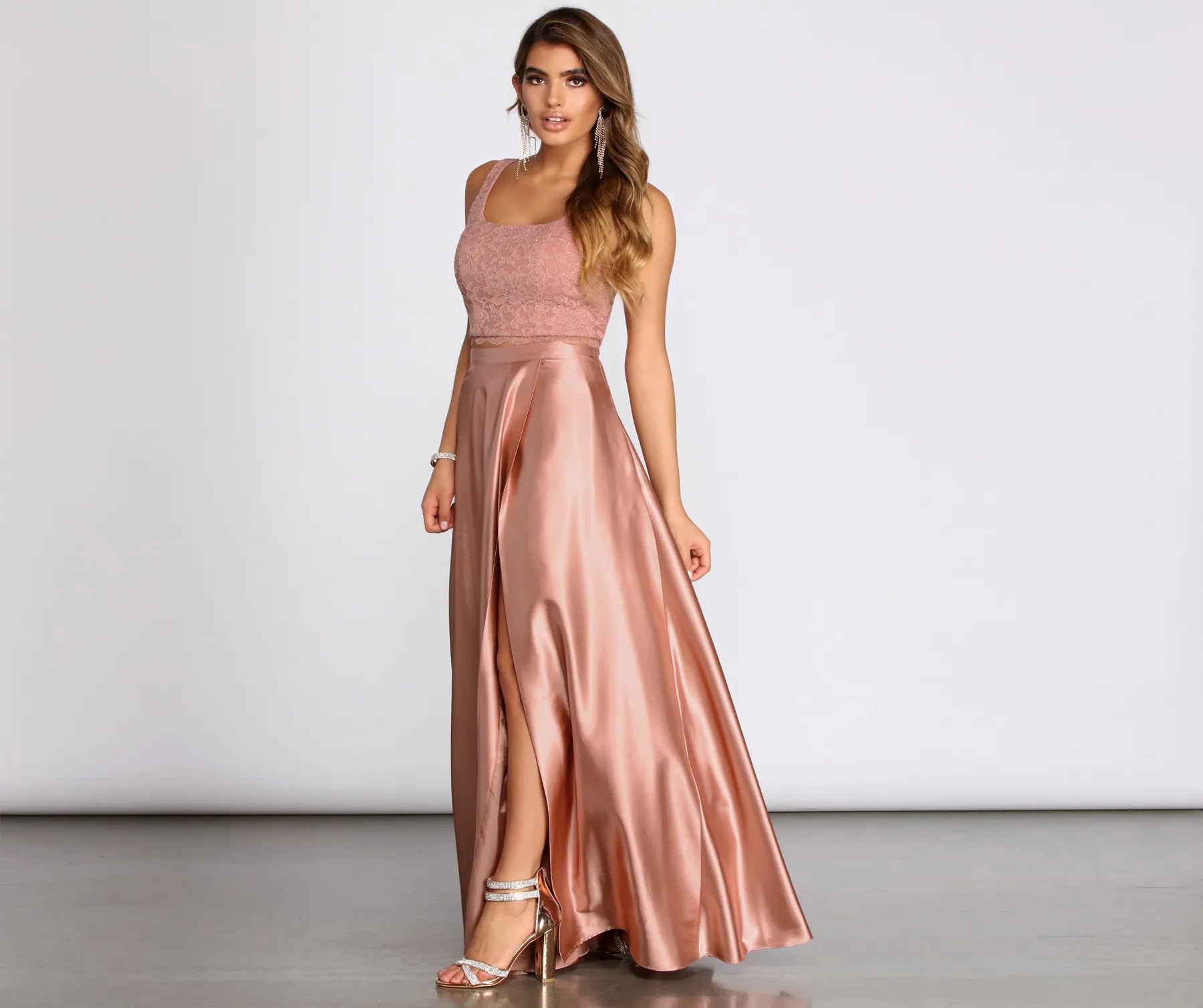 Eriko Glitter Lace Two Piece Satin Dress